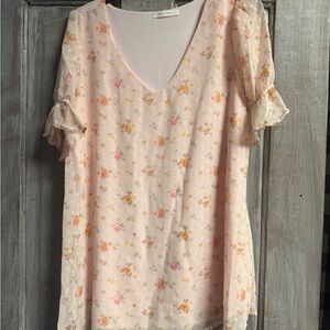 Reborn Pink and Orange Flutter Sleeve Ruffled Blouse